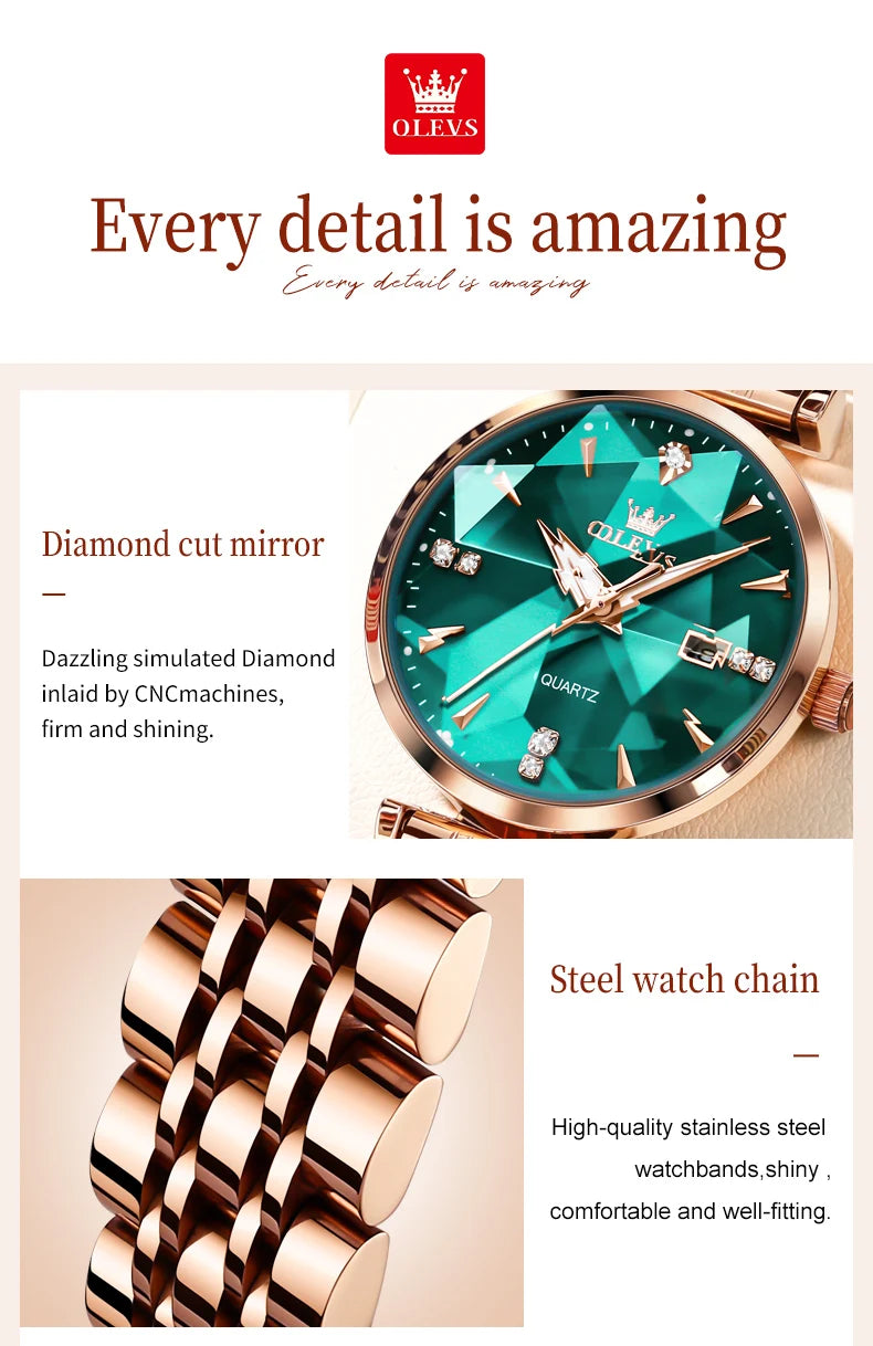 OLEVS 5536 Reloj de mujer de alta calidad con diseño de joyas elegantes, reloj de cuarzo impermeable, reloj de lujo de oro rosa para mujer Reloj Mujer