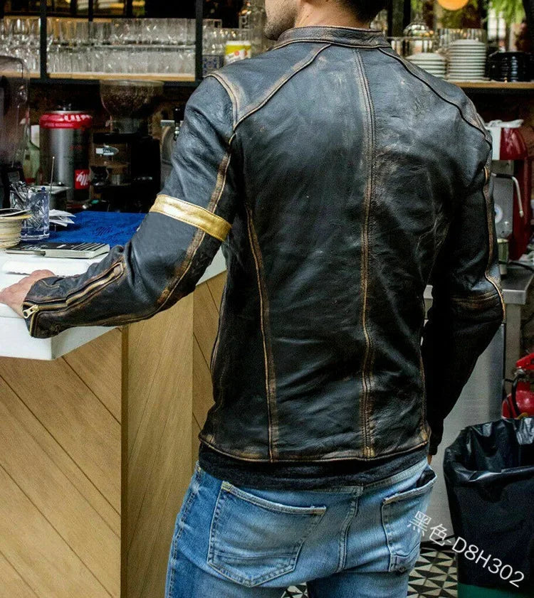 Ropa de cuero casual de hombre europea y americana, chaquetas de motorista con cuello alto para jóvenes a la moda con estilos únicos. S-5XL