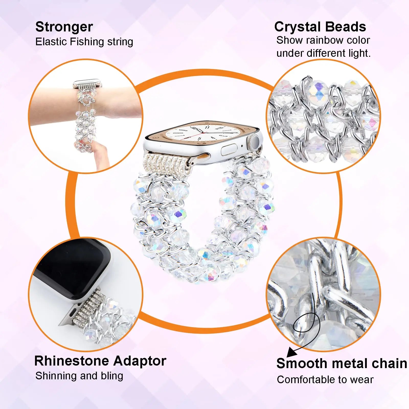 Bracelet Flash Pearl pour Apple Watch Femme 38 mm 40 mm 41 mm 42 mm 44 mm 45 mm 46 mm iWatch Ultra Series SE 10 9 8 7 6 5 4 3 2 1