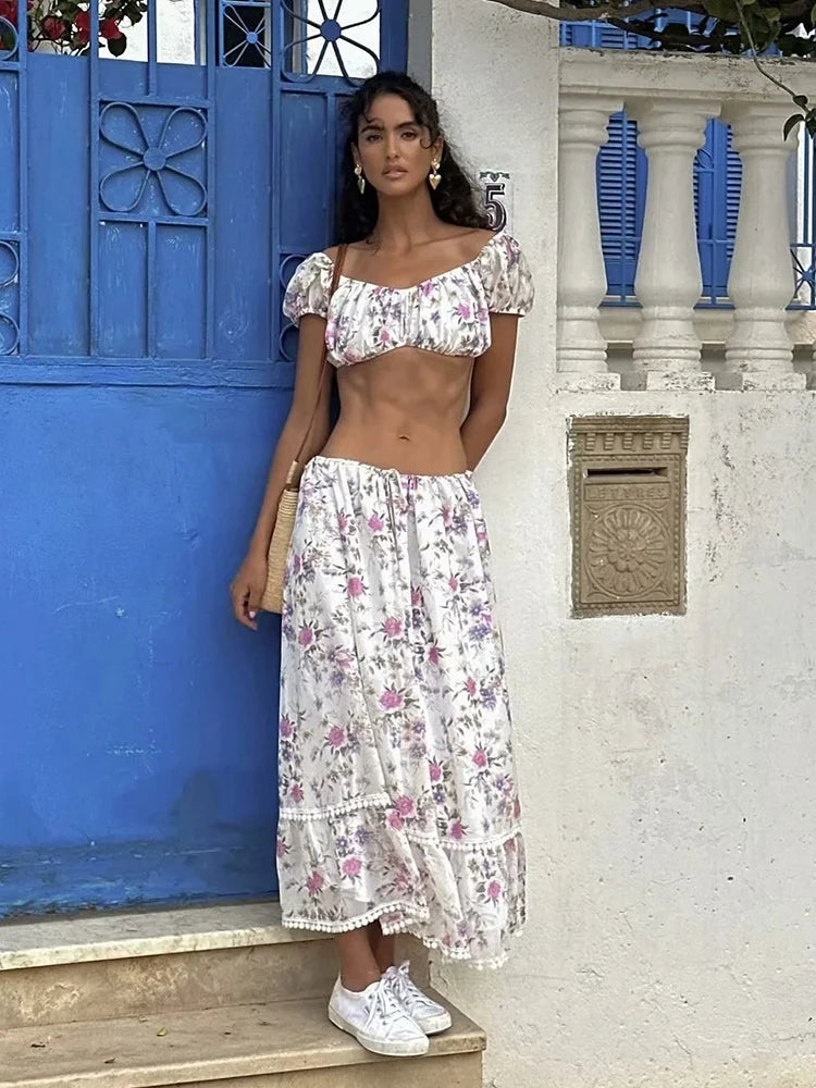 Conjunto de falda de encaje, vestido de verano para mujer, vacaciones en la playa, sexy, algodón, conjunto a juego, atuendos de primavera, blanco, 2 piezas, conjunto de vestidos de mujer 2025