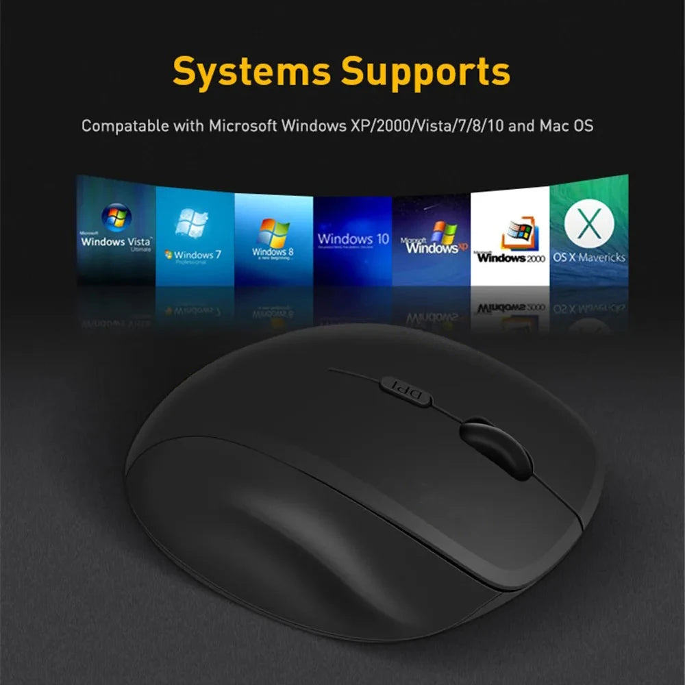 Ratón inalámbrico ergonómico para ordenador, ratón óptico para PC con receptor USB, 6 botones, ratones inalámbricos de 2,4 GHz, 1600 DPI para portátil