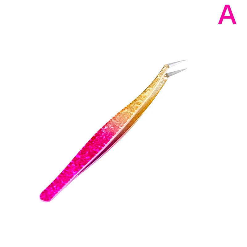 Pinzas para extensiones de pestañas de acero inoxidable de color degradado, pinzas de precisión antiestáticas, herramienta para extensión de pestañas