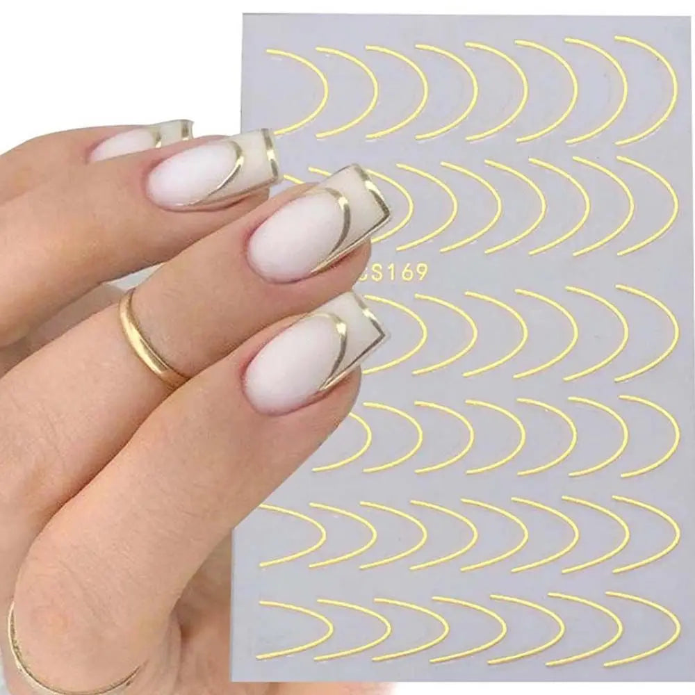 Folier Fransk Stil Neglekunst Sliders Geometrisk Mønster Striper Negleklistremerker Manikyr 3D Linjer Neglekunstdekorasjon
