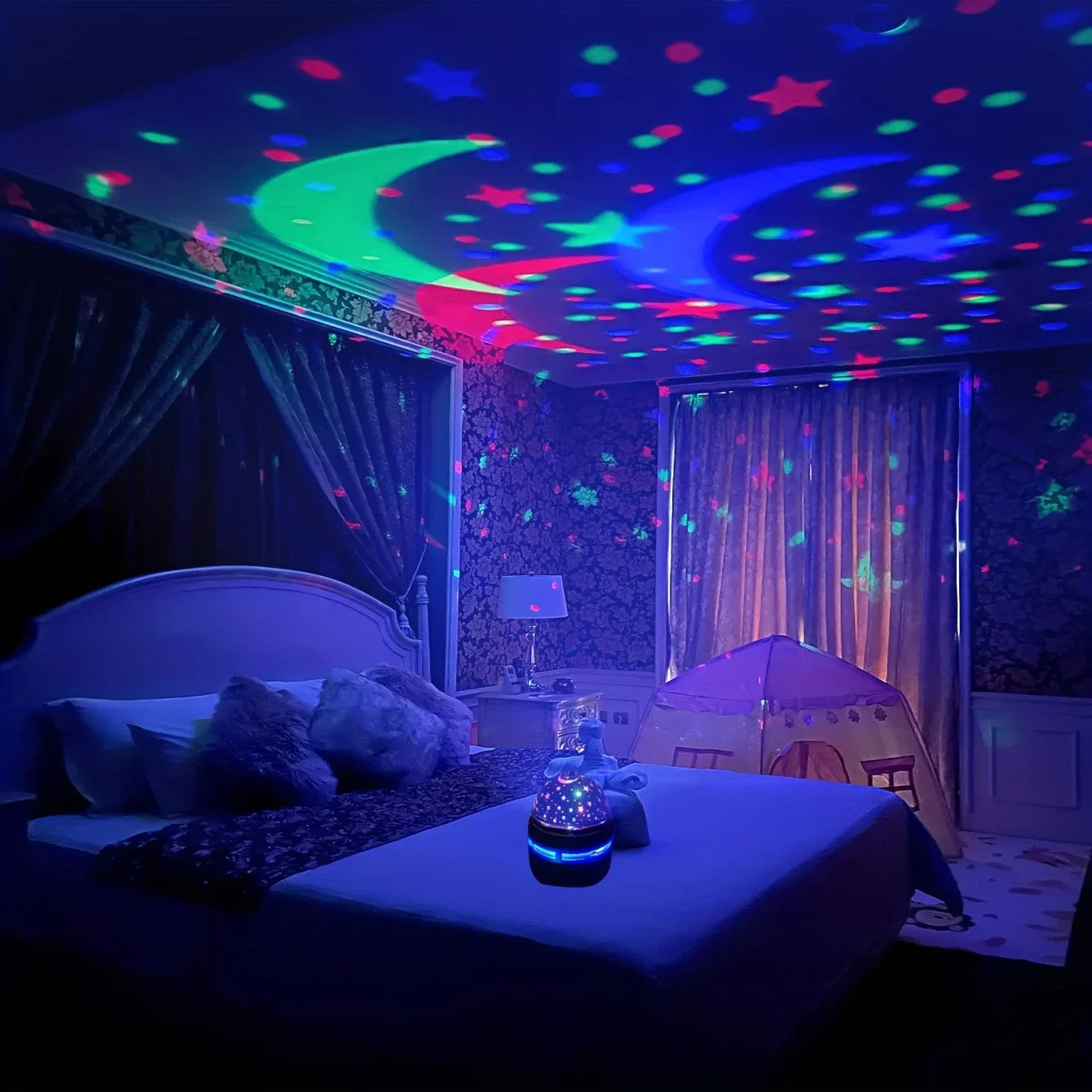 Luces nocturnas LED de cielo estrellado, lámpara de proyector giratoria USB, bola mágica, luna, estrella, luces de Navidad, decoraciones de ambiente para el hogar y la habitación