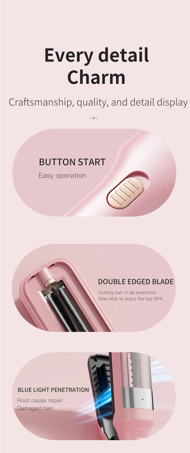 Recortador de puntas de cabello, removedor de puntas abiertas, cabello seco, dañado, quebradizo, automático profesional, para mujeres, máquina de corte de cabello inalámbrica