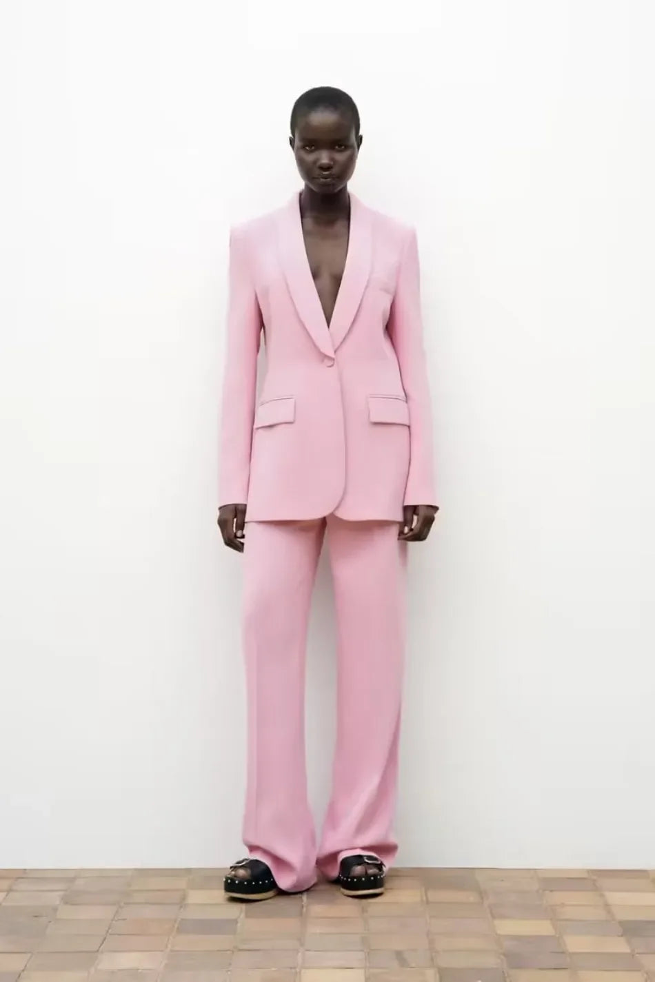 Dameblazer Ny Vår Elegant Uformell Kontordame Rosa Jakke Kåpe Mote Høy Liv Løse Vide Benbukser Buksedress