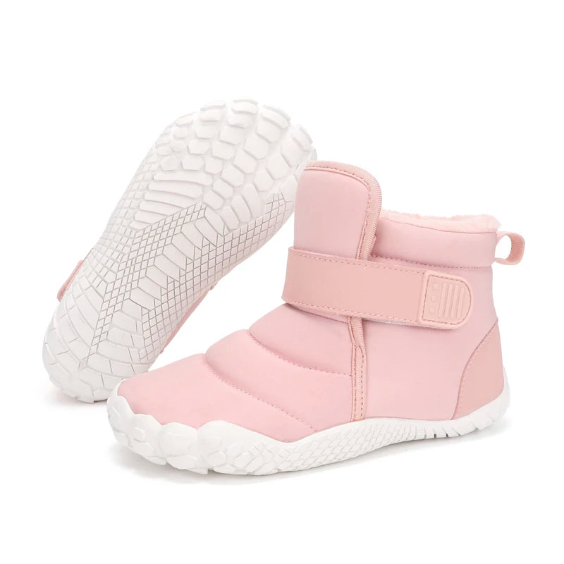 Kids Wide Toe Barefoot Snow Shoes Girls Ankle Winter Boots Warm Plush Boys Fur Shoes Children Minimalist Sneakers Boots