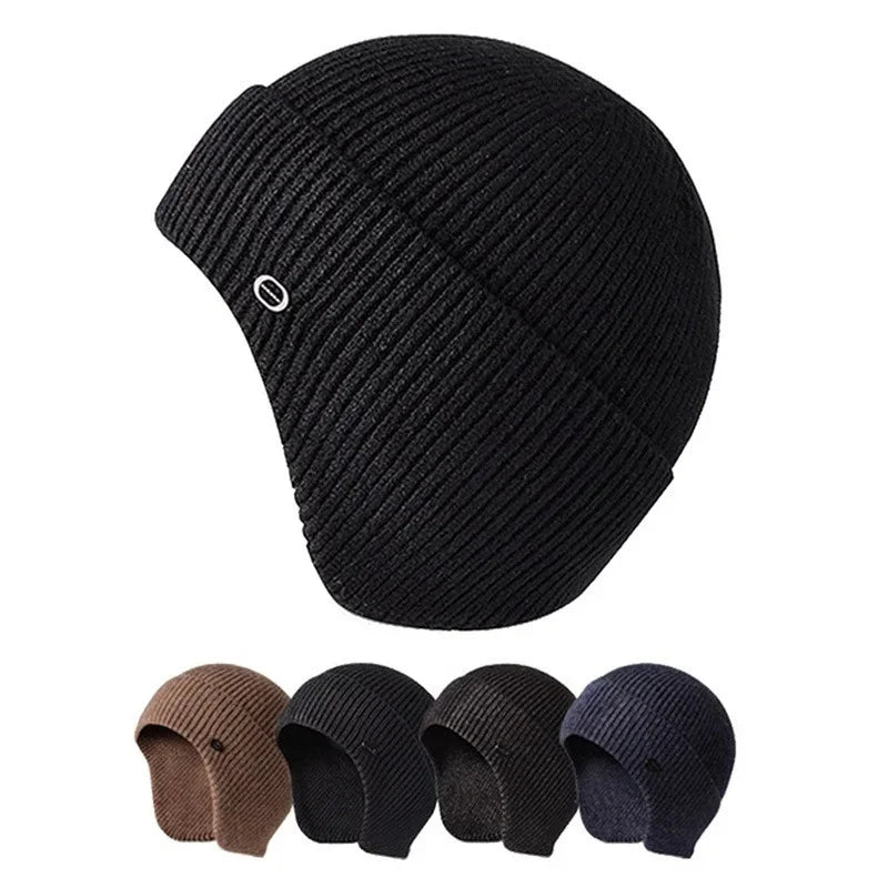 Gorro de invierno unisex de imitación de terciopelo de conejo para hombres y mujeres, gorro de punto de lana con orejeras, protección térmica para las orejas, gorro de ciclismo y esquí