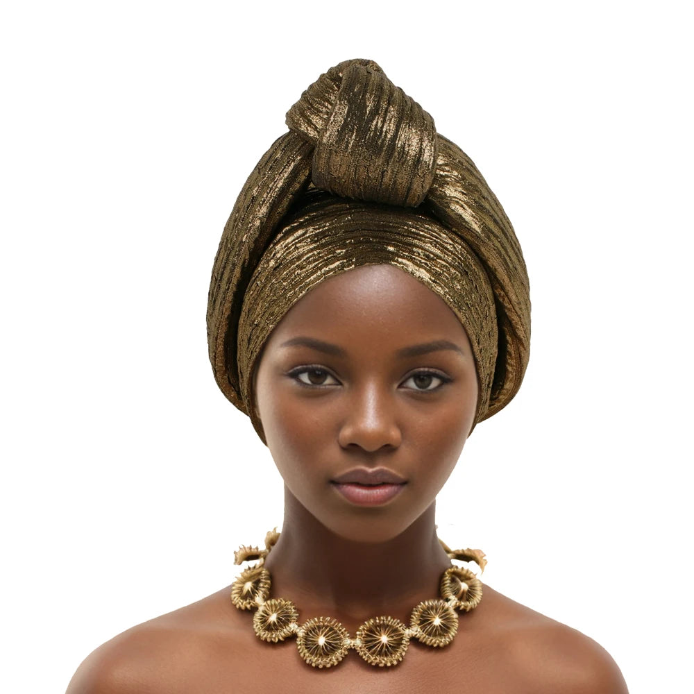 Glitter Fabric Knoted Turban Cap Women's Head Wraps African Auto Gele Headtie Nigeria Party Headwear Turbante Mujer