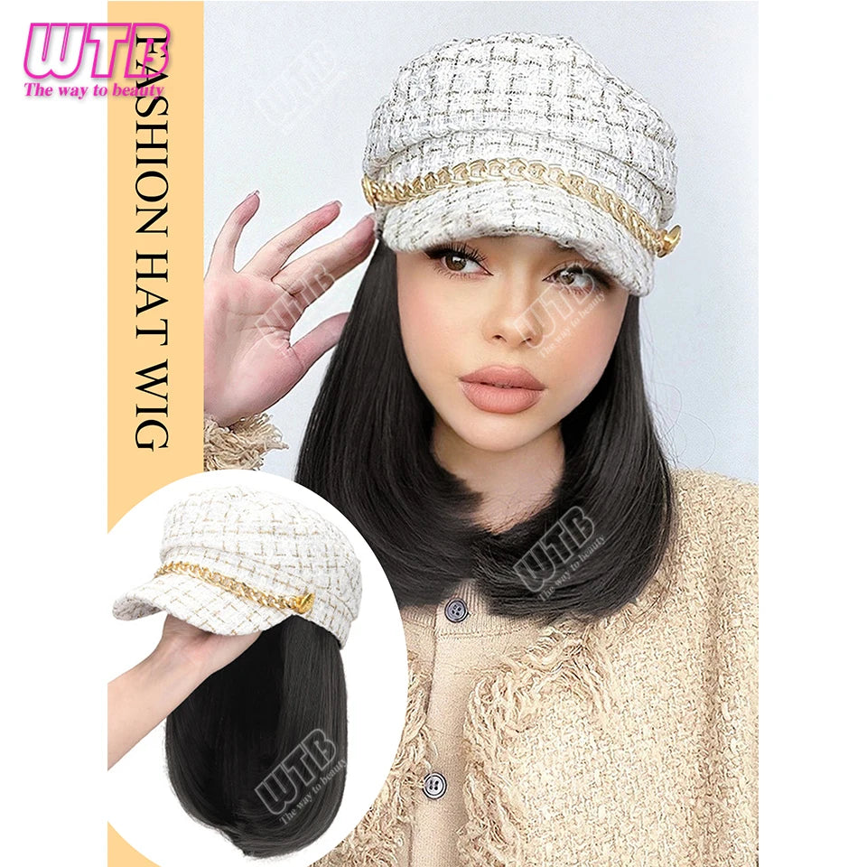 Peluca con gorra y coleta rizada