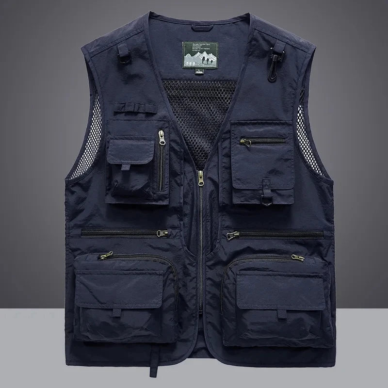 Nuevo chaleco táctico para hombre, chaleco de engranaje con correas, abrigo de verano para fotógrafo, chaleco de herramientas, muchos bolsillos, chaqueta de trabajo de malla sin mangas para hombre
