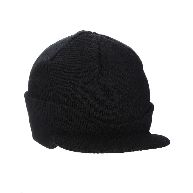 Gorro Holgado de Punto de Invierno para Hombre y Mujer, Gorro Grande a la Moda con Visera Estilo Militar, Gorro de Lana Cálido, Gorro de Esquí de Pato de Otoño, de Punto