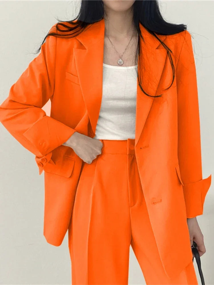 Elegant dresssett i to deler for kvinner – jakke og bukse i koreansk stil for vår og høst