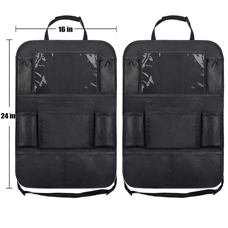 Organizador de respaldo de asiento de coche con soporte para tablet de pantalla táctil, bolsillos de almacenamiento automáticos, protectores de respaldo de asiento de coche para viajes de niños
