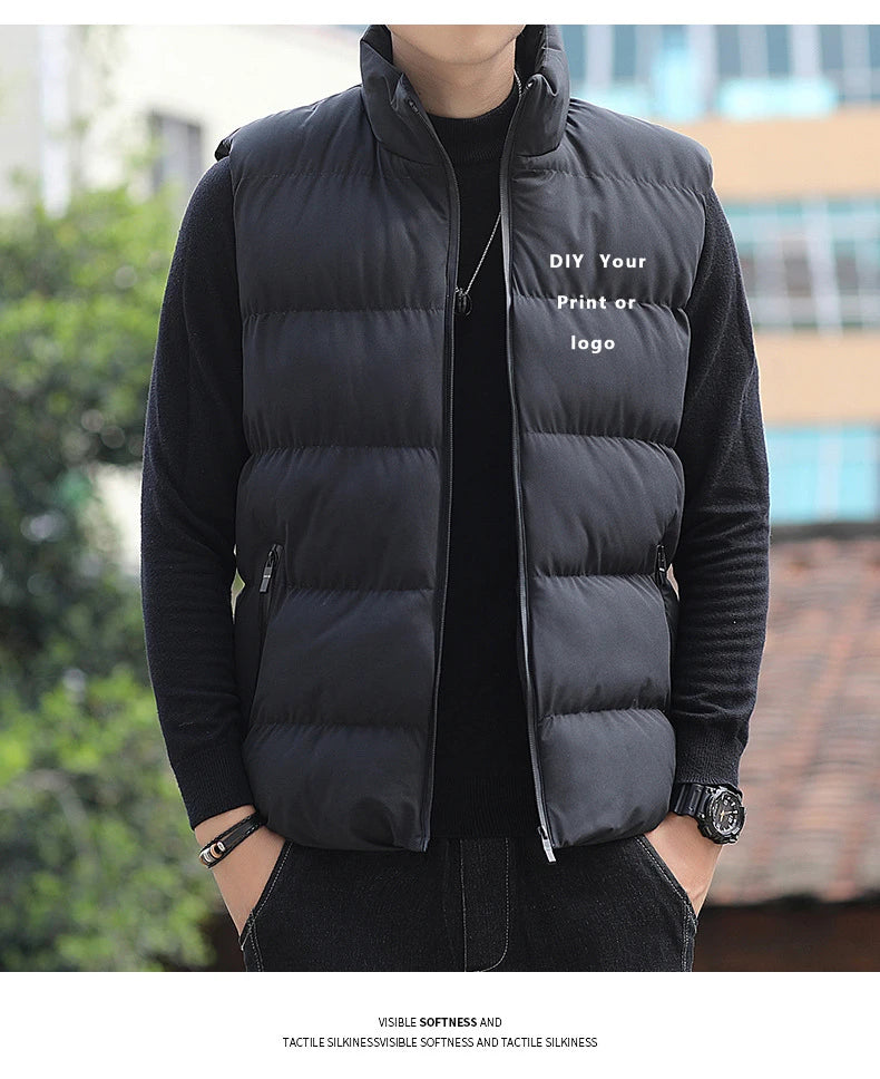 Chaqueta de invierno cálida para hombre, abrigos para hombre, chaleco de plumón con cuello alto grueso, chaquetas de gran tamaño, chaleco acolchado sin mangas con cremallera