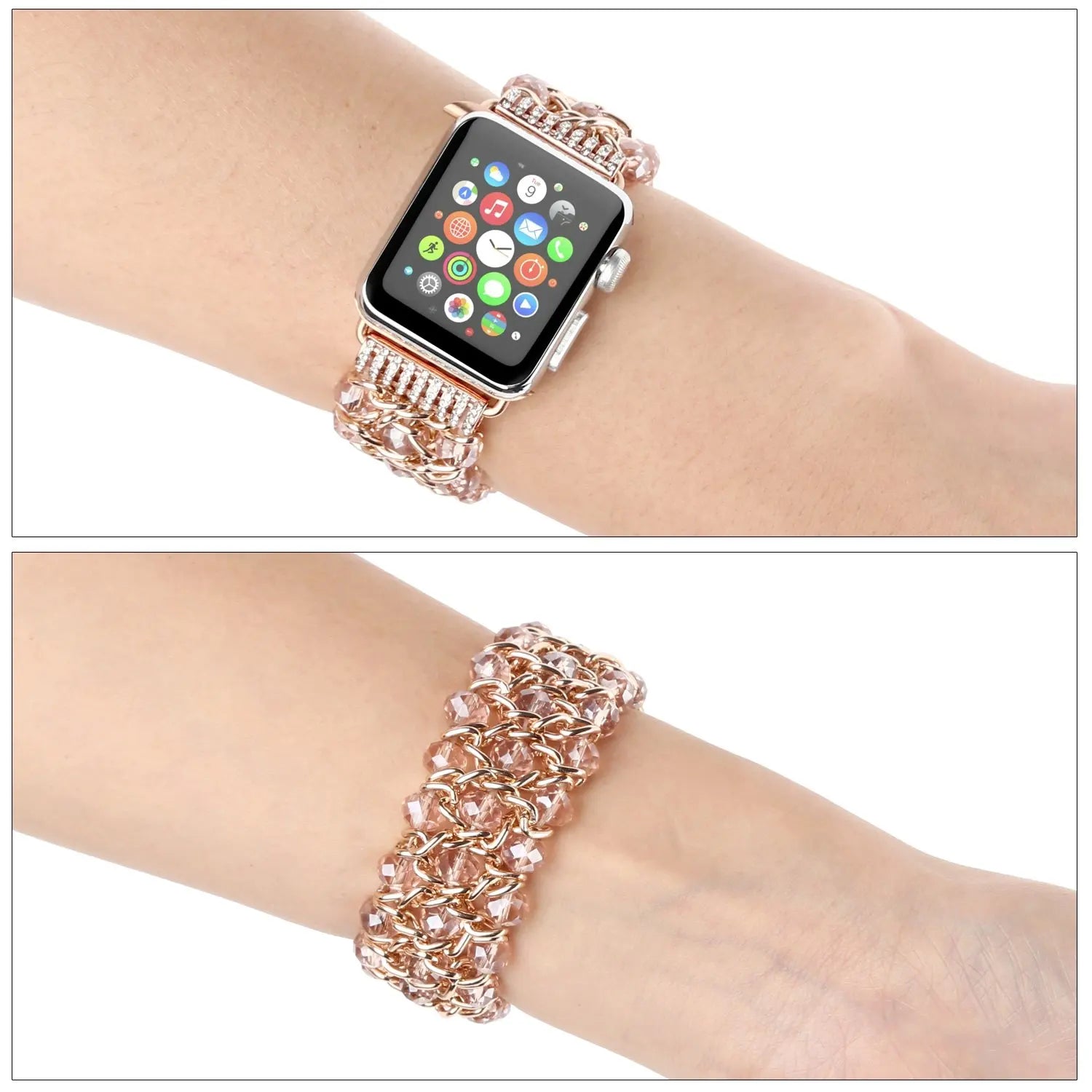 Correa de perlas con purpurina compatible con Apple Watch de mujer de 38 mm, 40 mm, 41 mm, 42 mm, 44 mm, 45 mm, iWatch Ultra Series SE 9 8 7 6 5 4 3 2 1