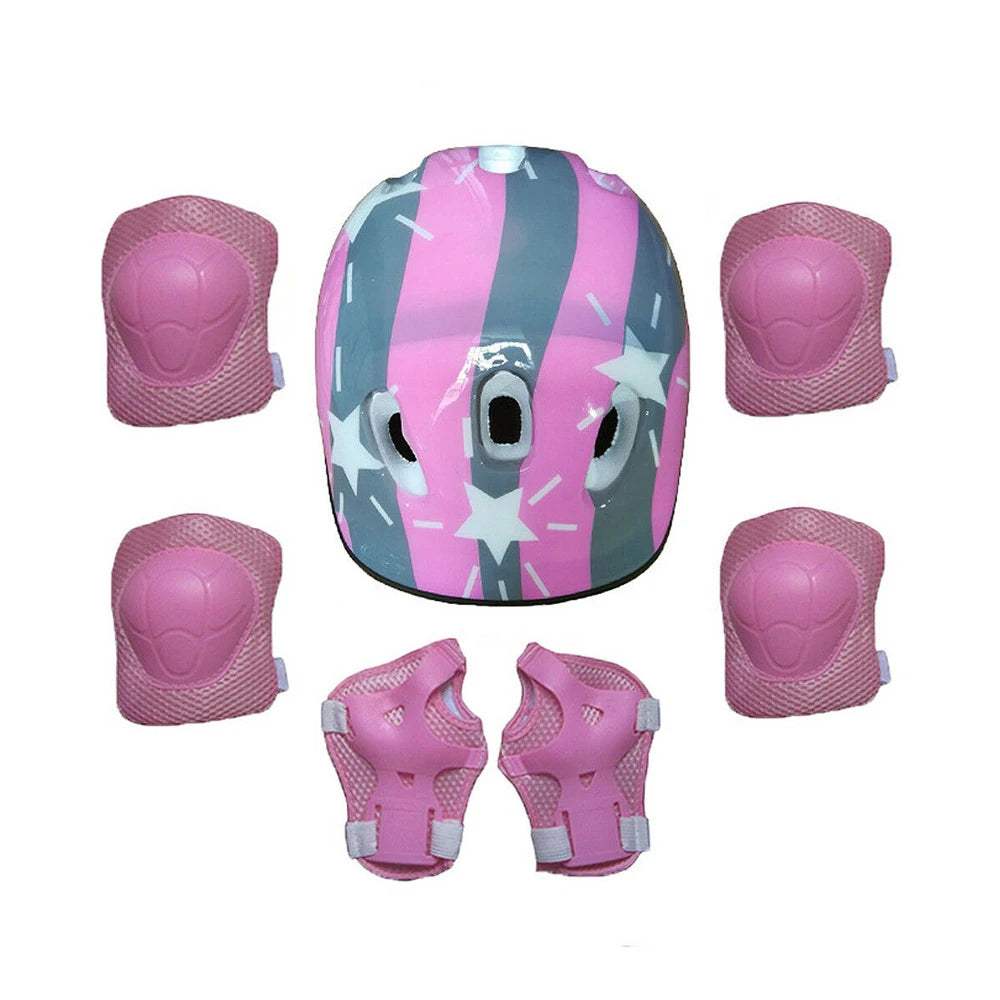 7Pcs/Set Kids Roller Skating Bicycle Helmet Knee Wrist Guard Elbow Pad Set for Children Cycling Sports Protective Guard Gear Set