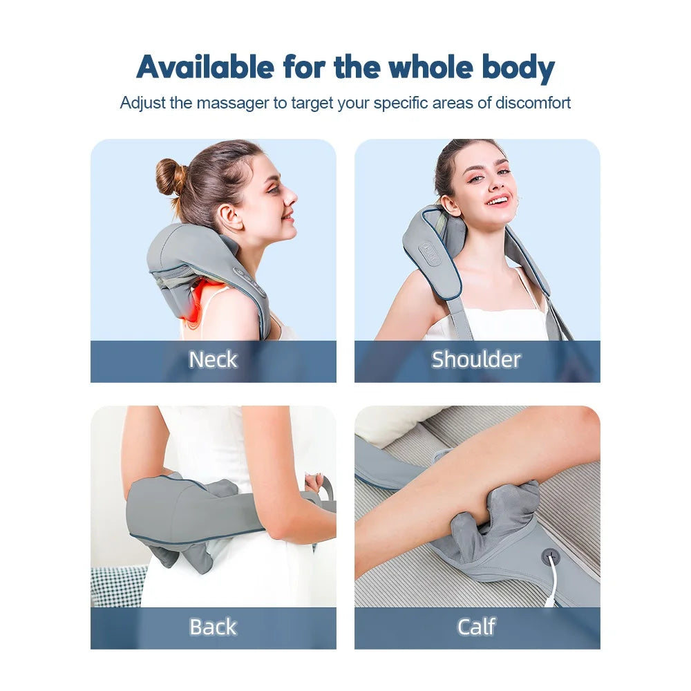 Chal de masaje eléctrico amasador de hombros, masajeador inalámbrico automático de cuello y espalda, almohada de masaje relajante para los músculos de la espalda y el trapecio.