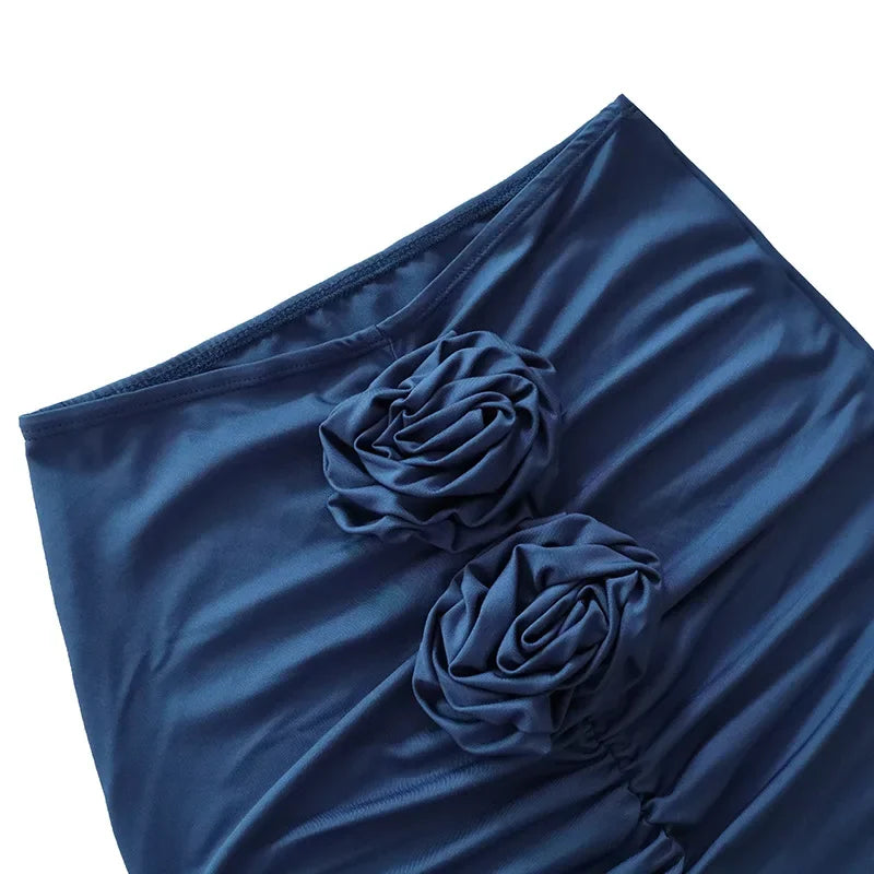 Nueva Falda de Verano para Mujer Ropa de Calle Faldas Sólidas Apliques Sexy Abertura Delgada Elegante Fiesta Femenina Recta Faldas de Cintura Alta
