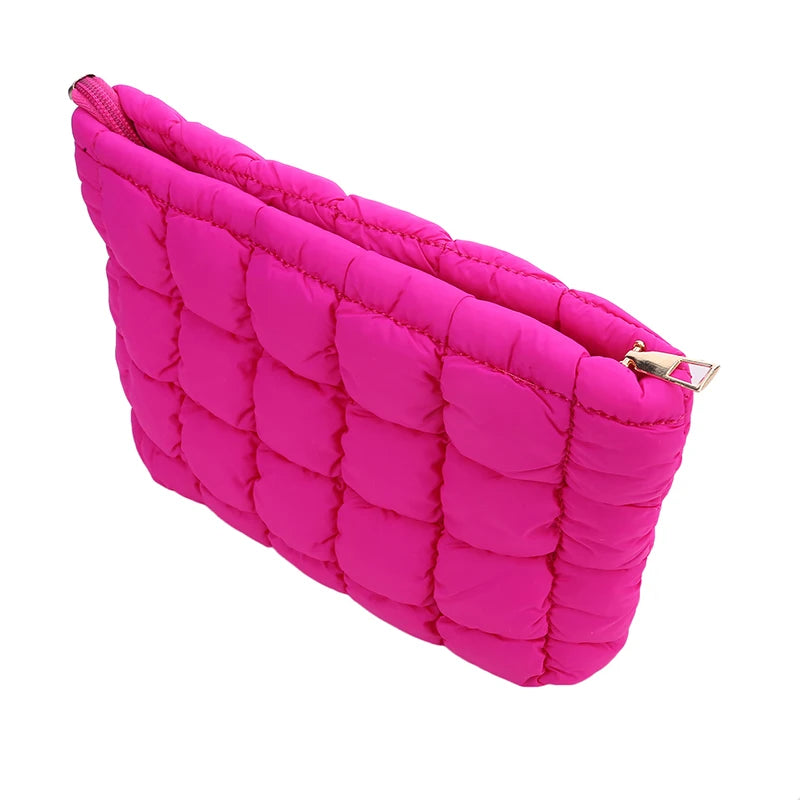 Neceser acolchado para mujer, bolsa de almacenamiento de maquillaje acolchada, neceser hinchable, bolsa organizadora de cosméticos grande, bolso de mano, estuche de belleza