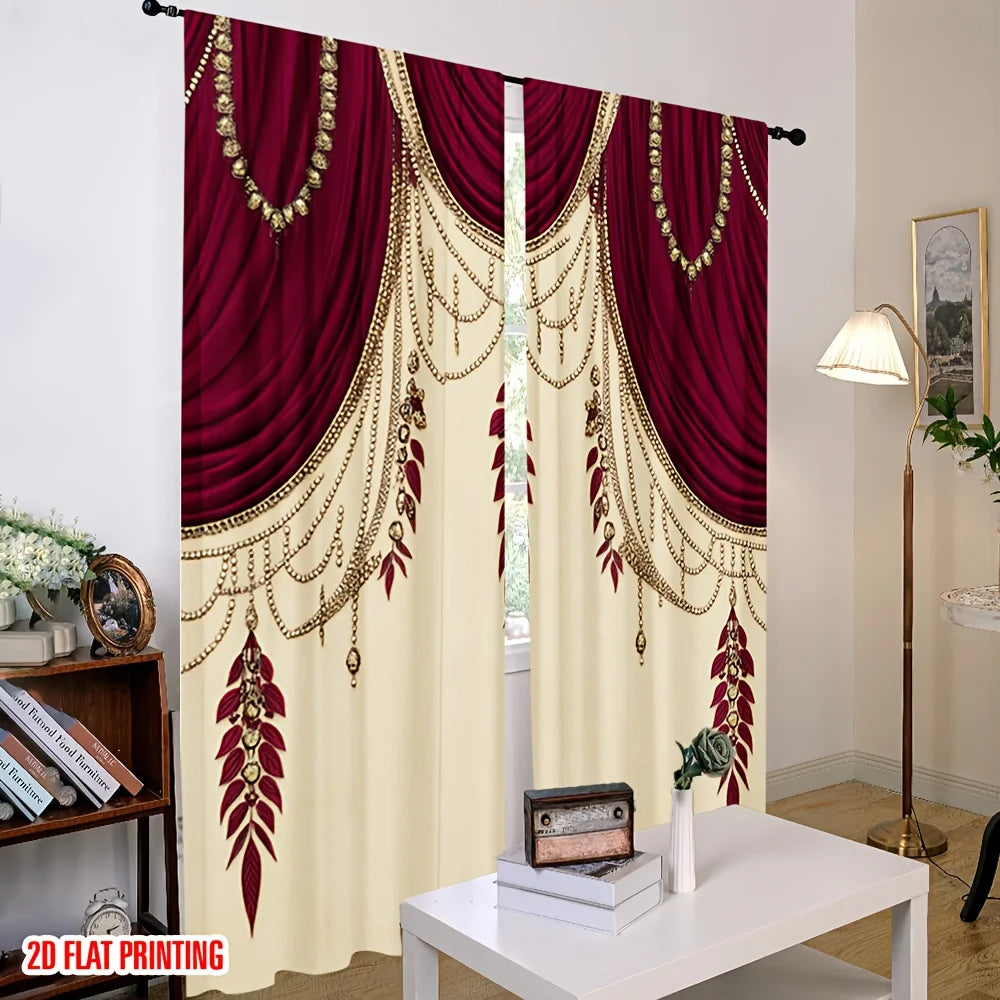 2PCS Light-Filtering Printed Curtains – Stylish, Soft & Perfect for Home Décor