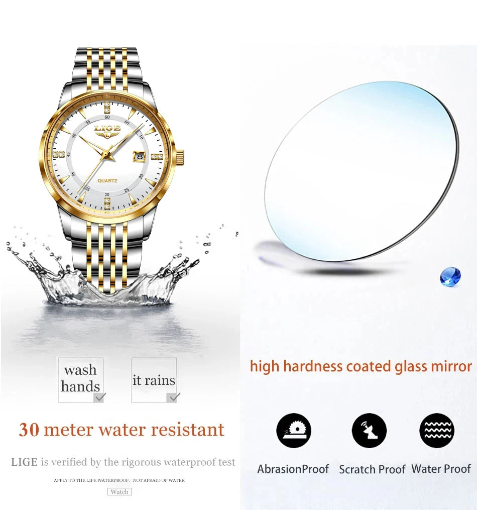 LIGE Nuevos Relojes Impermeables de Mujer Moda Reloj de Pulsera para Mujer Reloj de Cuarzo de Lujo de Marca Superior con Fecha para Mujer Relogio Feminino