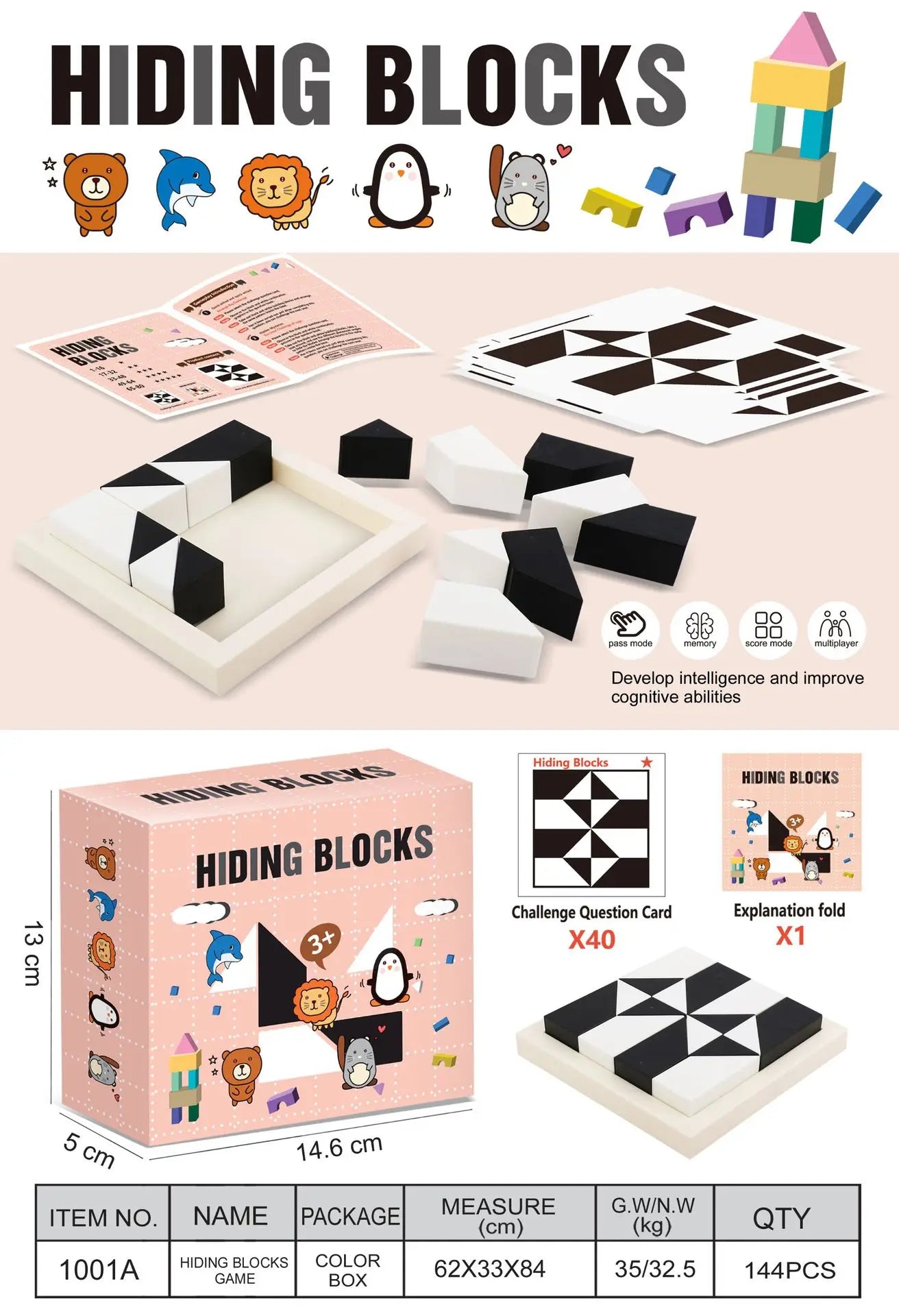 Jouets éducatifs de puzzle de blocs de construction cachés, entraînement de la capacité de réflexion spatiale et d'imagination, jeu interactif parent-enfant