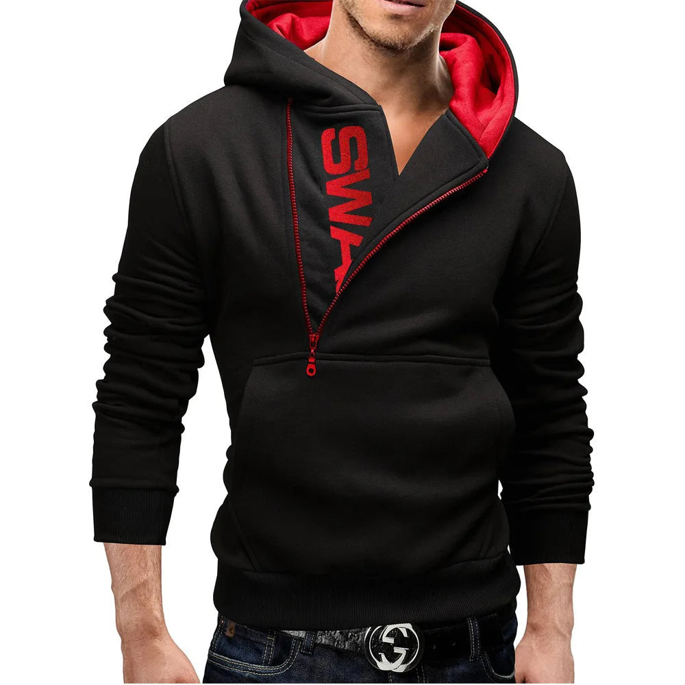 Sudadera con capucha de manga larga para hombre, sudadera con cremallera y capucha, cuello alto, top, chaqueta, abrigo, suéter negro