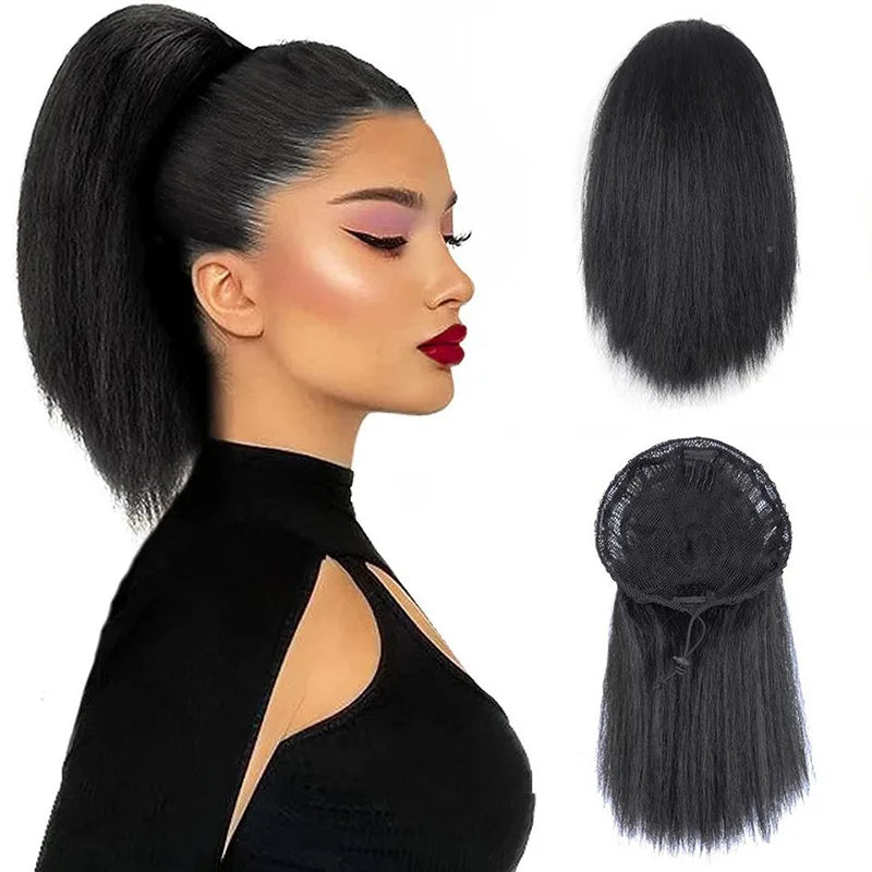 8 inches Africa kinky curly yaky texture synthetic drawstring ponytail for women