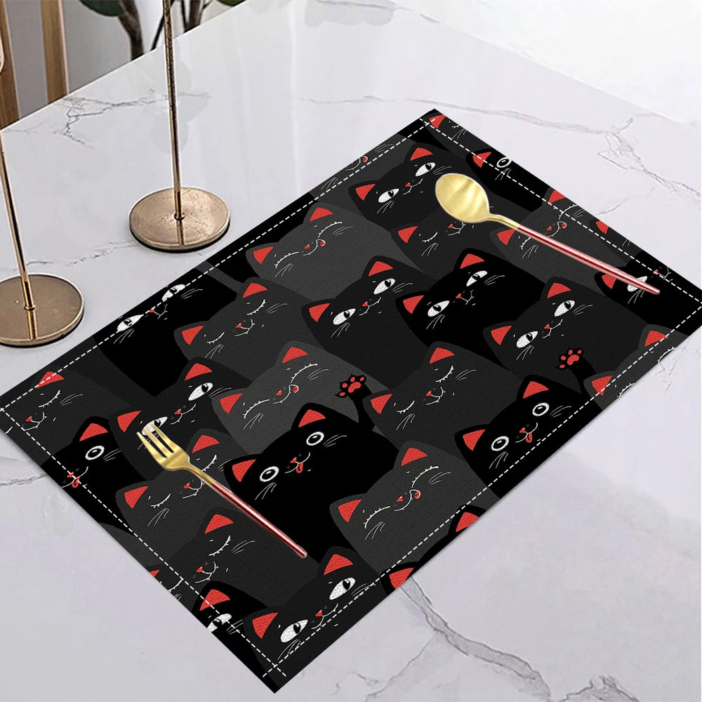 Manteles Individuales Estampados de Gatos Lindos Manteles de Lino para Cocina, Comedor, Decoración, Accesorios, Manteles Individuales de Lino Resistentes al Calor