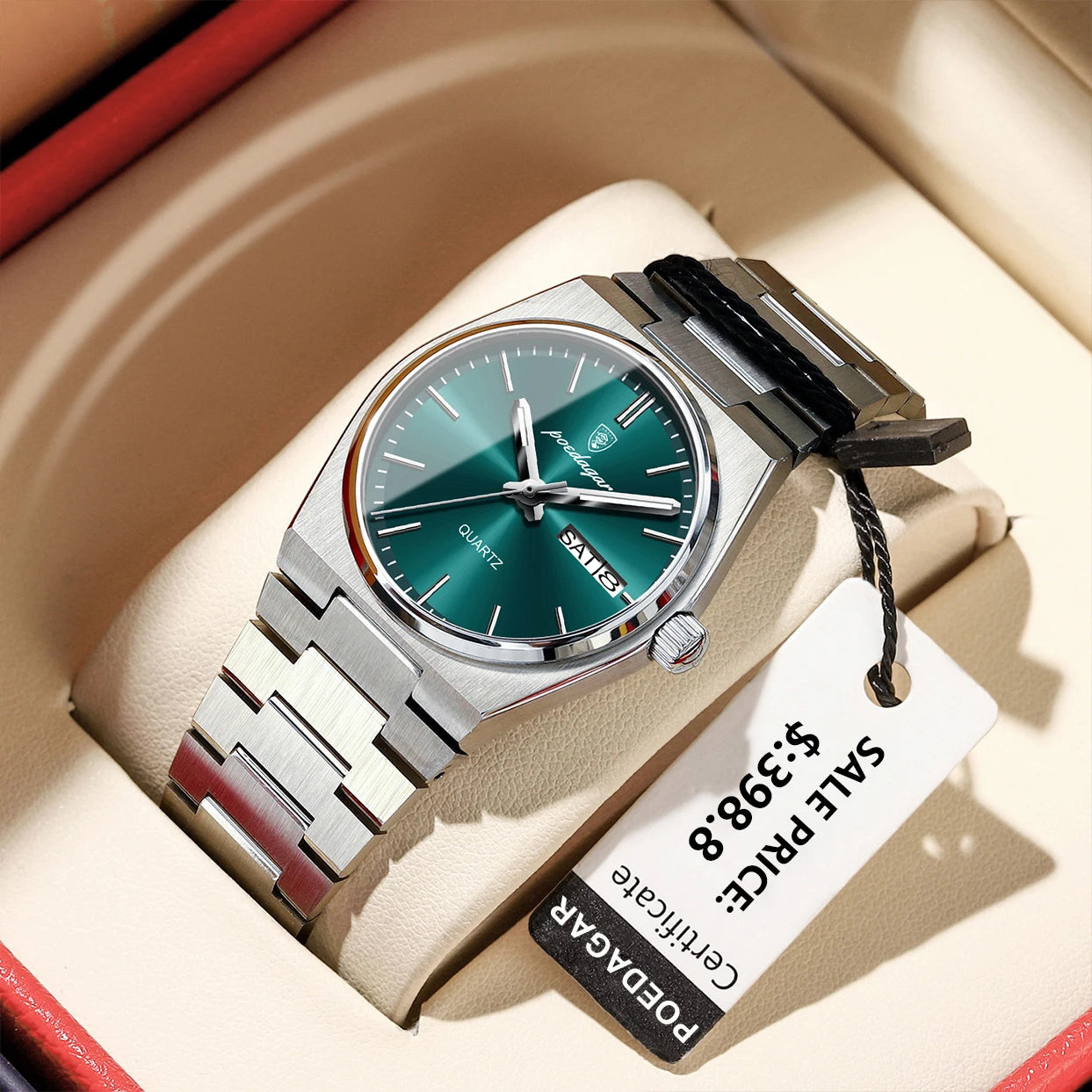 POEDAGAR Montres élégantes pour femmes, étanches, lumineuses, date, semaine, montre à quartz, acier inoxydable, mode femme