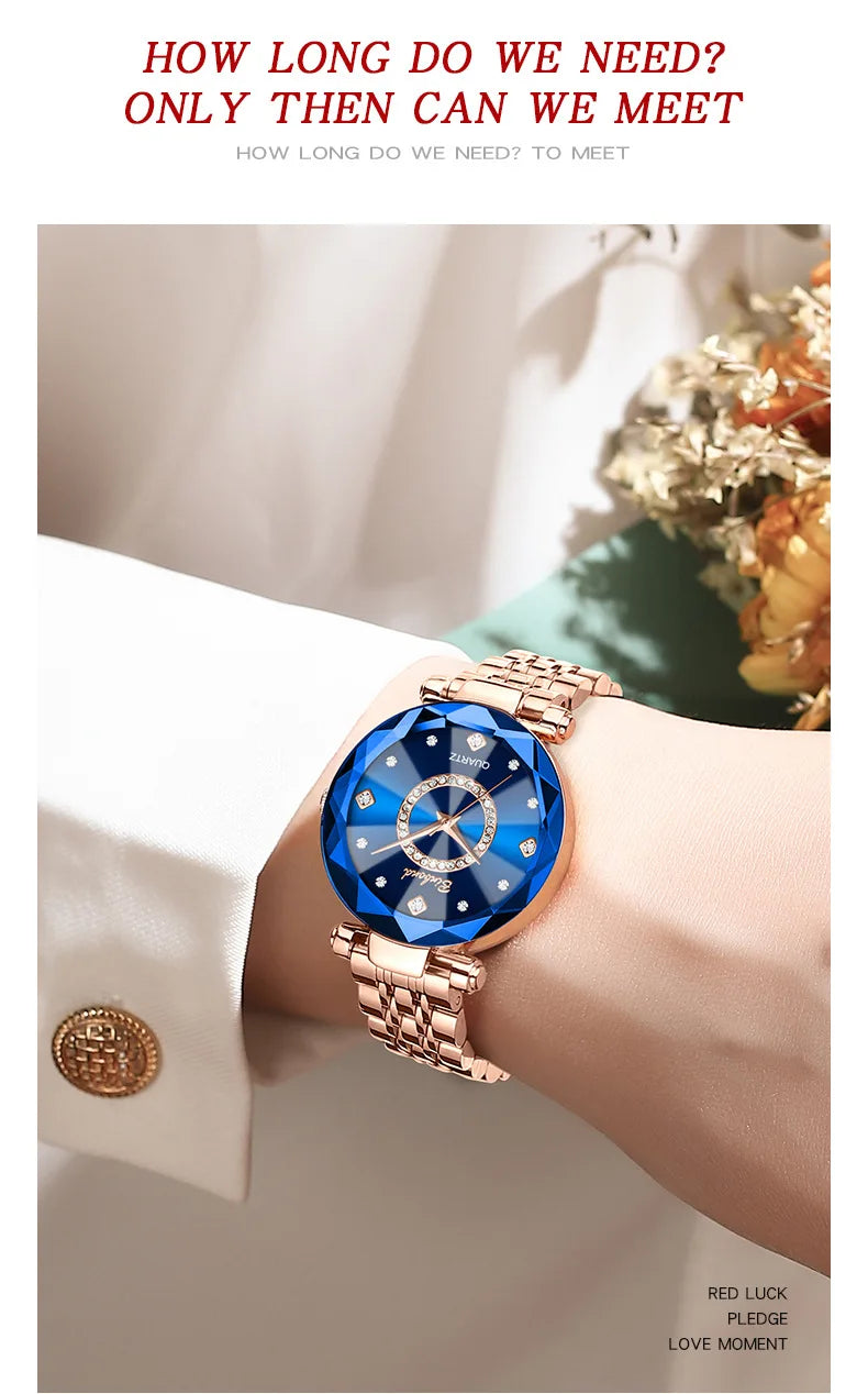 Reloj de Mujer de Lujo Ligero a la Moda con Diamantes, Reloj de Cuarzo Elegante Impermeable V005