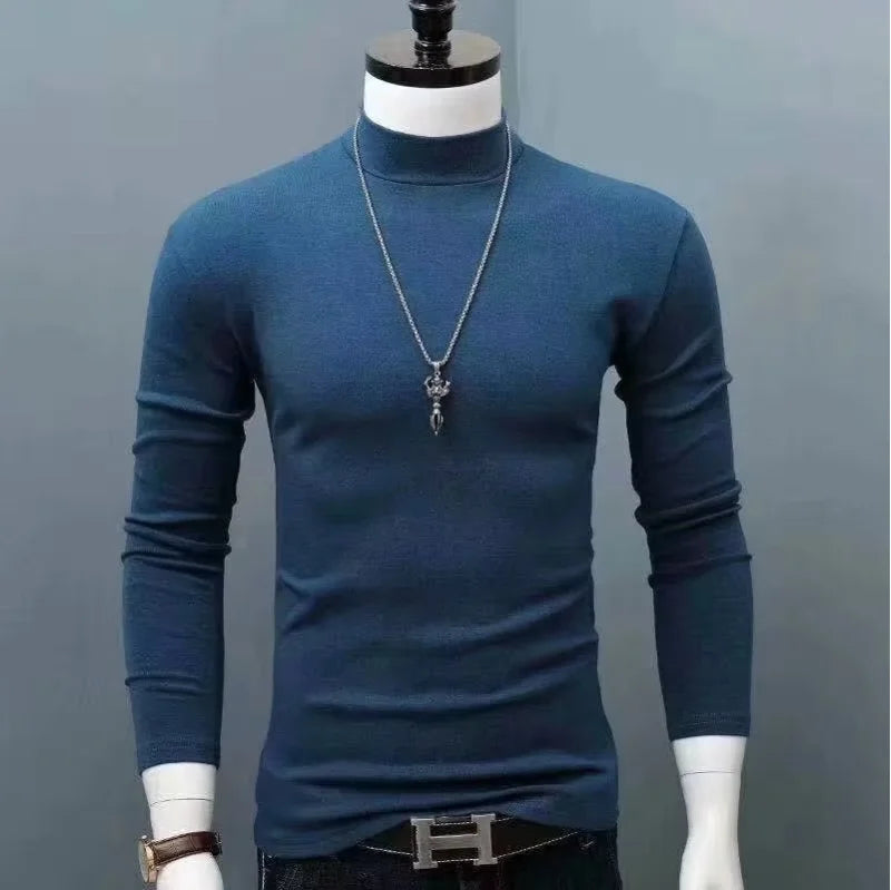 Camiseta de algodón de cuello alto y corte ajustado para hombre
