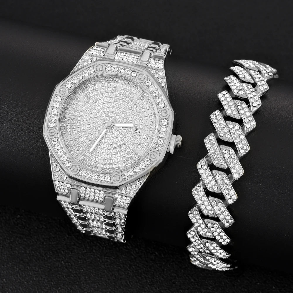 Reloj Helado para Hombre, Reloj de Oro para Hombre, Moda Hip Hop, Genial Bling Bling, Reloj de Lujo de Oro con Diamantes para Hombre, Dropshipping Relogio
