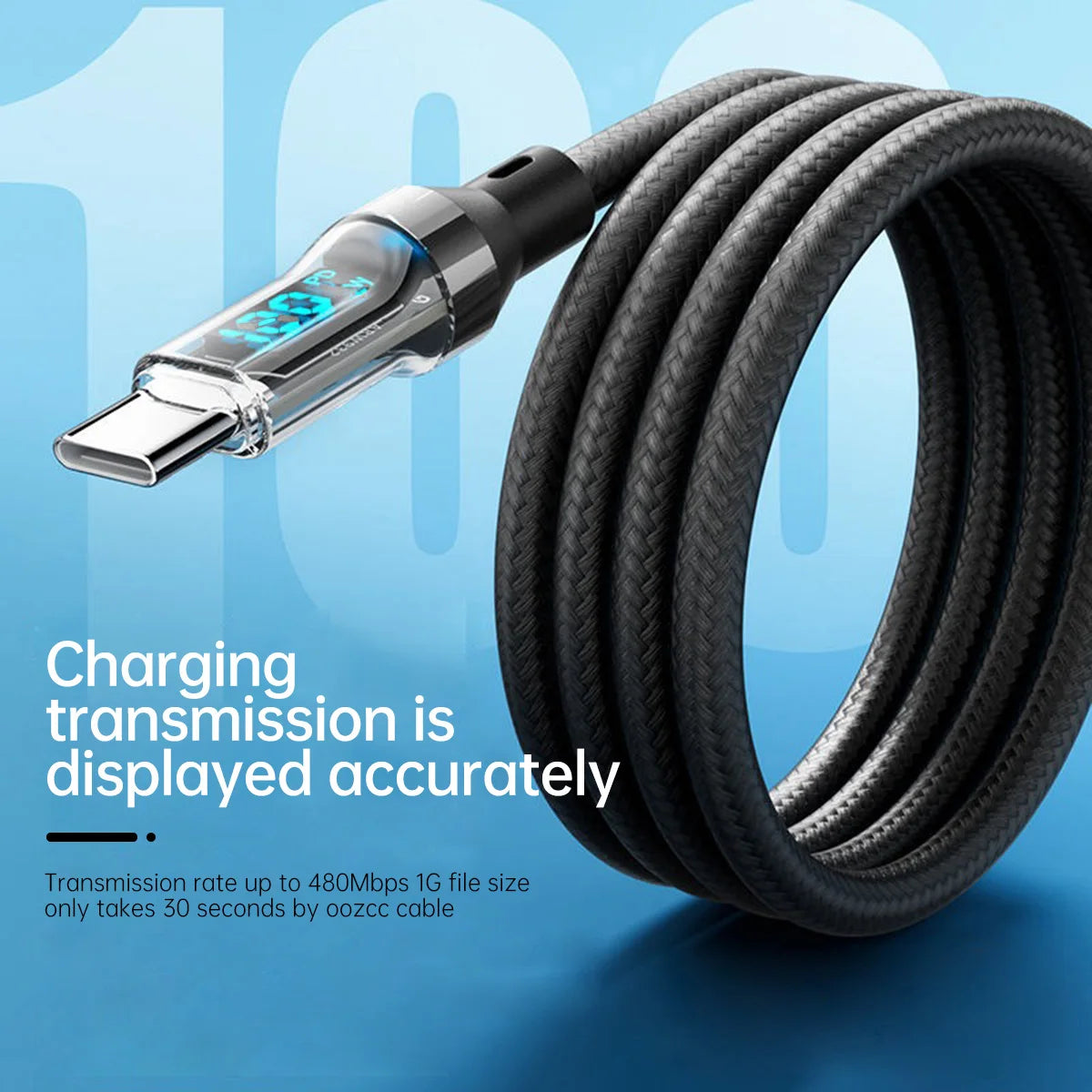 LCD Watt Display Cable, Max 120W Super Fast Charging USB Type C Cable Data Transfer, USB A to Lightning for IPhone14 Pro