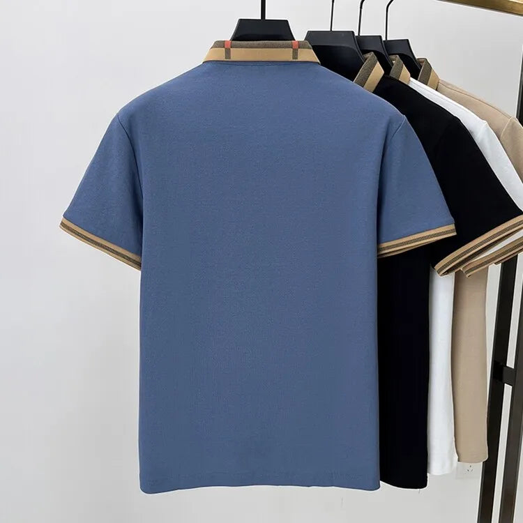 Polo de manga corta con logo de marca de lujo, camisa de polo de seda y algodón de alta gama, transpirable, para hombre, nueva colección de verano, camiseta Paul, ropa de hombre informal de moda.