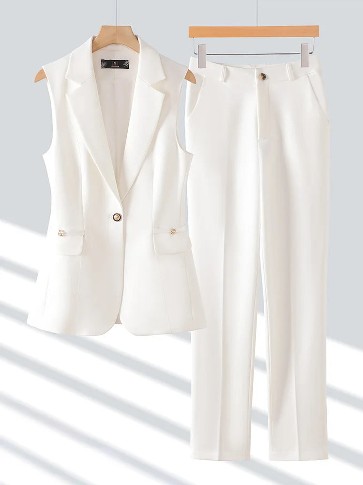 Women Pants Sets Off Shoulder Sleeveless Vest Top Female Pencil Pants Women 2 Piece Set Outfit Elegant Women's Pants Suit