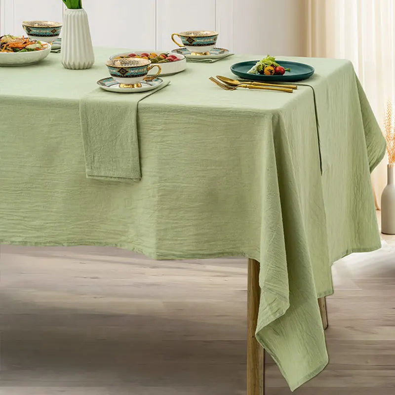 Mantel de mesa estilo rústico para el hogar, fiesta de bodas, mantel de cocina para vacaciones, mantel verde con textura suave plisada