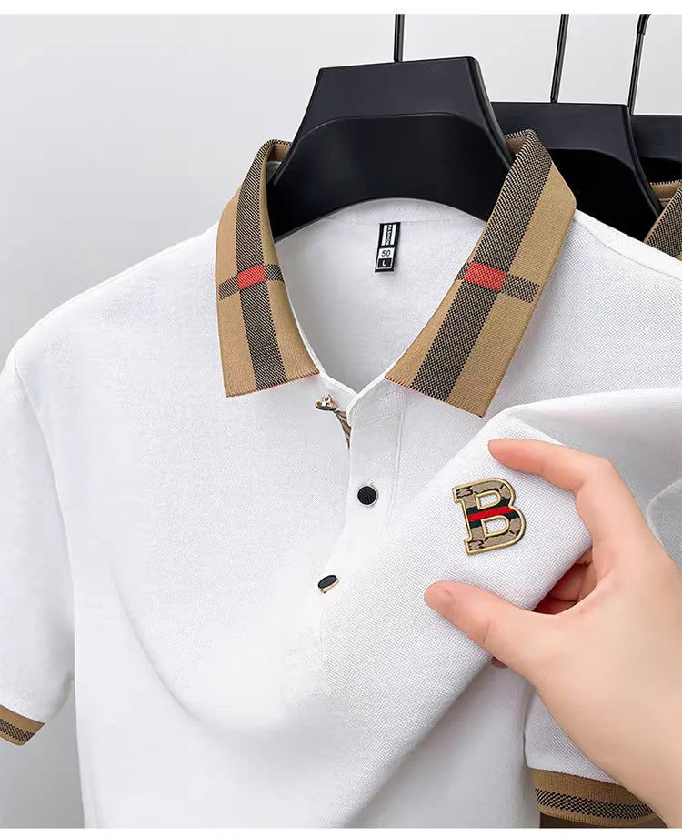 Polo de manga corta con logo de marca de lujo, camisa de polo de seda y algodón de alta gama, transpirable, para hombre, nueva colección de verano, camiseta Paul, ropa de hombre informal de moda.