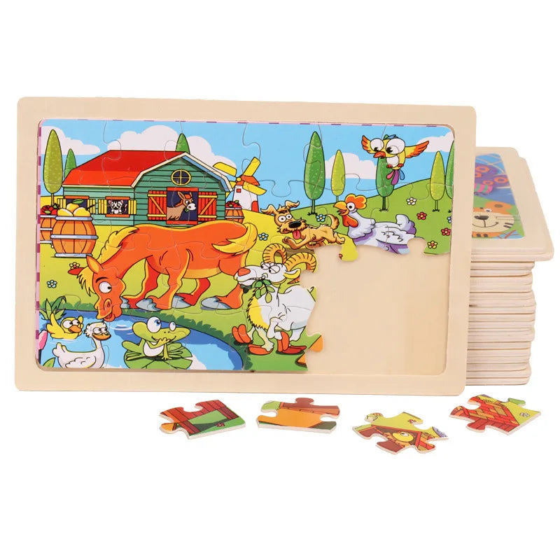 Puzzle en bois 24 pièces pour enfants, motif animaux de dessin animé, jouets éducatifs précoces, cadeau idéal