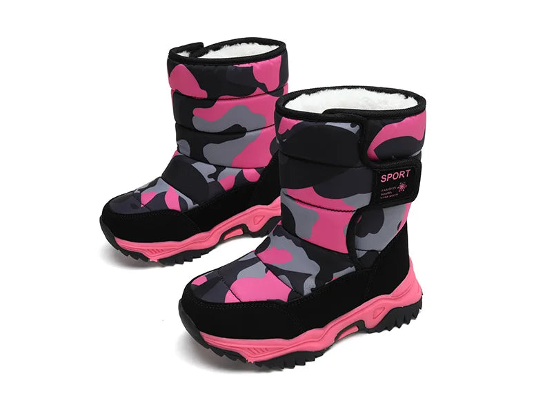 Winter Children Shoes Plush Waterproof Fabric Non-Slip Girl Shoes Rubber Sole Snow Boots Fashion Warm Outdoor Boots