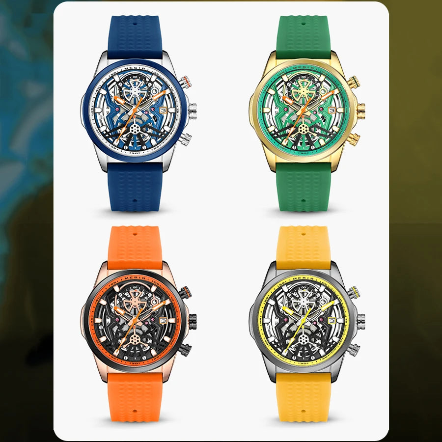 Relojes cronógrafo deportivos para hombre, marca de lujo superior, MEGIR, cuarzo, impermeable, a la moda, reloj de pulsera para hombre con fecha automática y manecillas luminosas