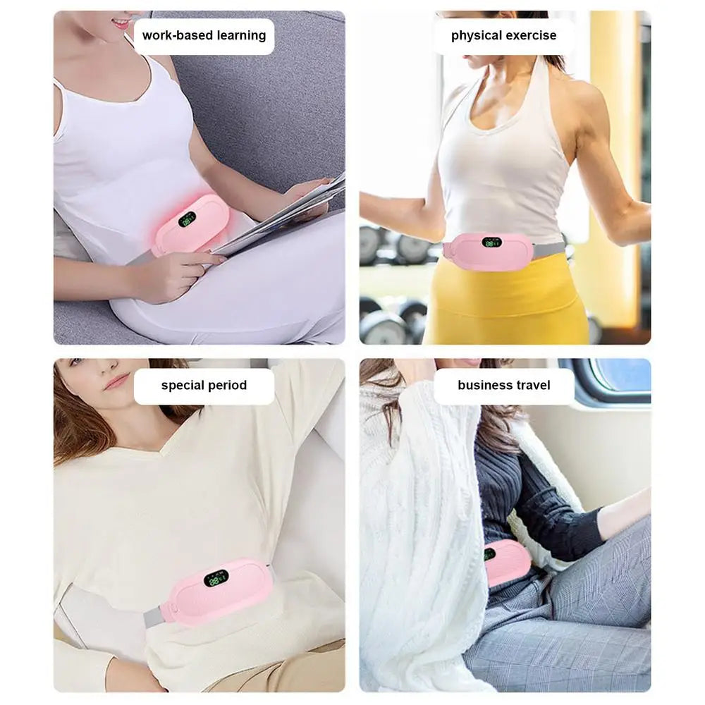Almohadilla térmica menstrual, almohadilla térmica eléctrica de viaje para el estómago, cinturón térmico ajustable con pantalla digital, 4 modos de masaje por vibración