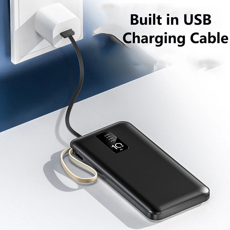 Power Bank 20000mAh Cable Integrado Cargador Portátil Batería Externa para Teléfono Móvil Carga Rápida Powerbank para iPhone 14 Xiaomi Mi