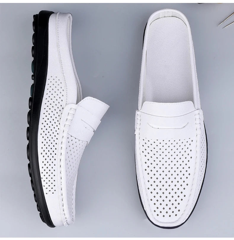 Zapatos de hombre cuatro estaciones nuevos zapatos de cuero de moda ahuecados suela blanda transpirables antideslizantes ligeros de talla grande informales