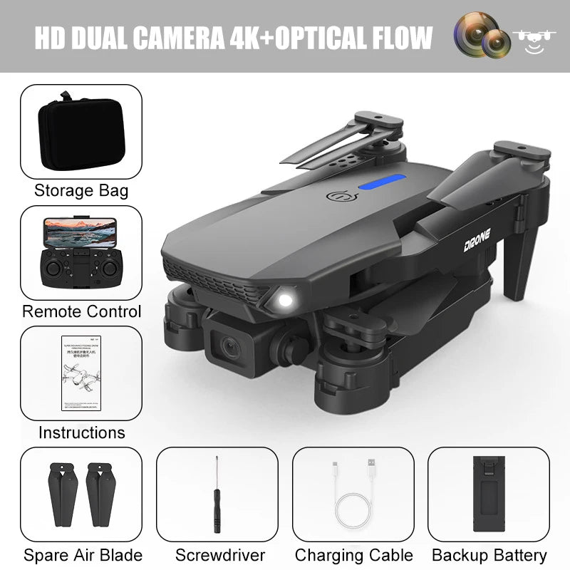E88pro Drone Profesional Dron Flujo Óptico Cámara Dual 4k Fotografía Aérea Avión de Cuatro Ejes RC Quadrotor juguetes para niños