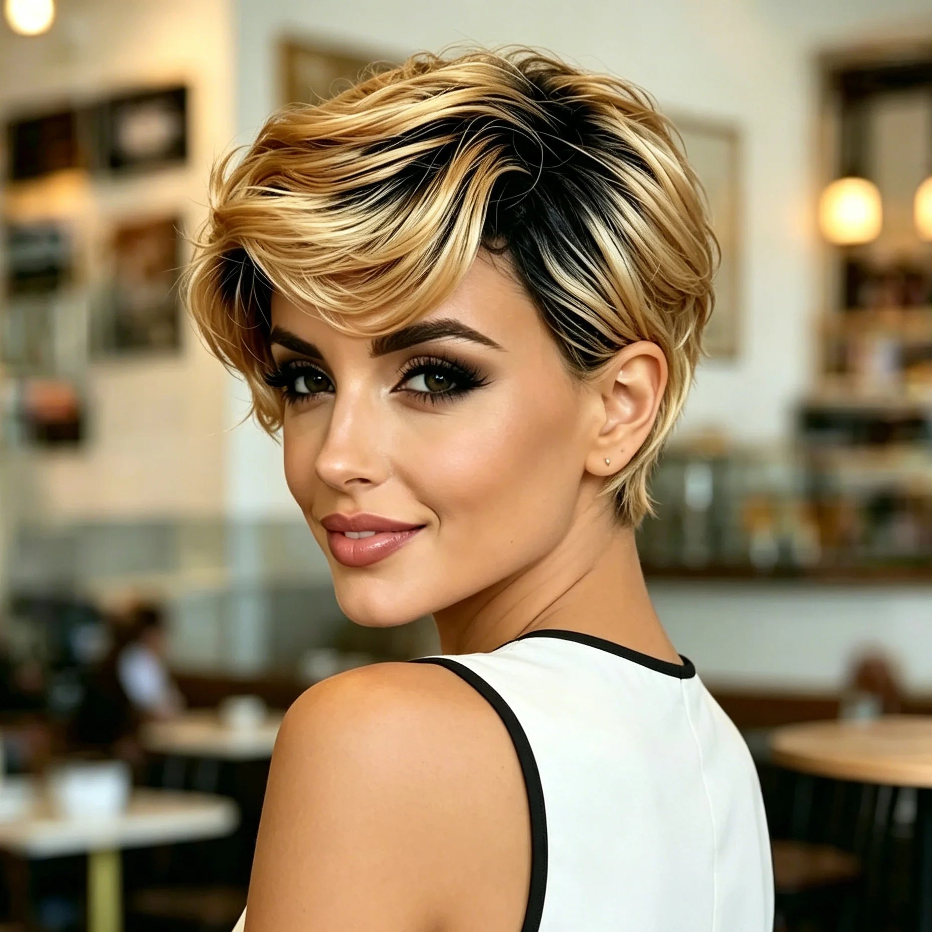 1B30 Pixie Cut Wig Brazilian Human Hair Short Wigs for Women for Daily Use Full Machine Made Wig For Women