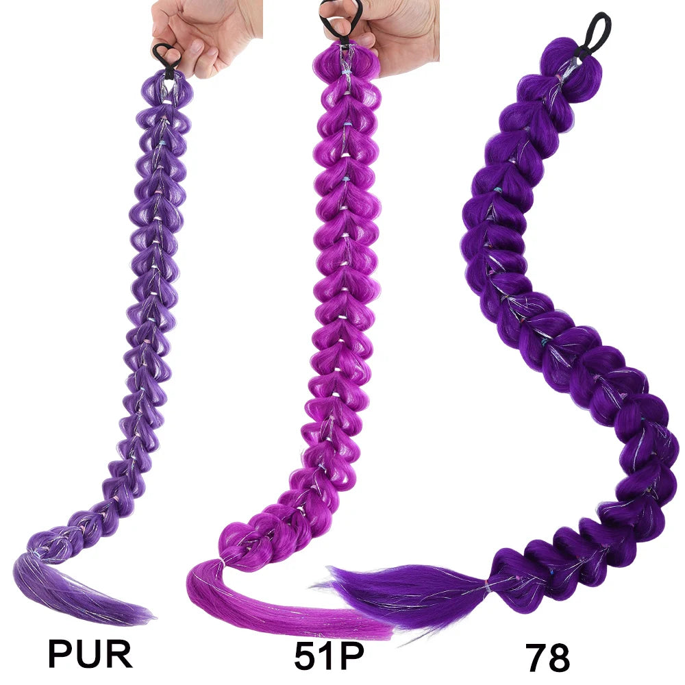 32" Extra-Long Synthetic Purple Braided Wig | Shimmering Metallic | Kids Christmas Costume Hairpiece
