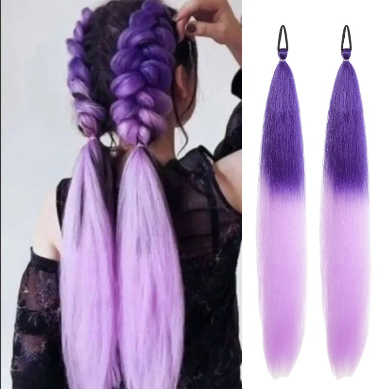 2PCS Synthetic pair of female rubber band boxing color synthetic braided ponytail wig long straight hair heat-resistant ponytail