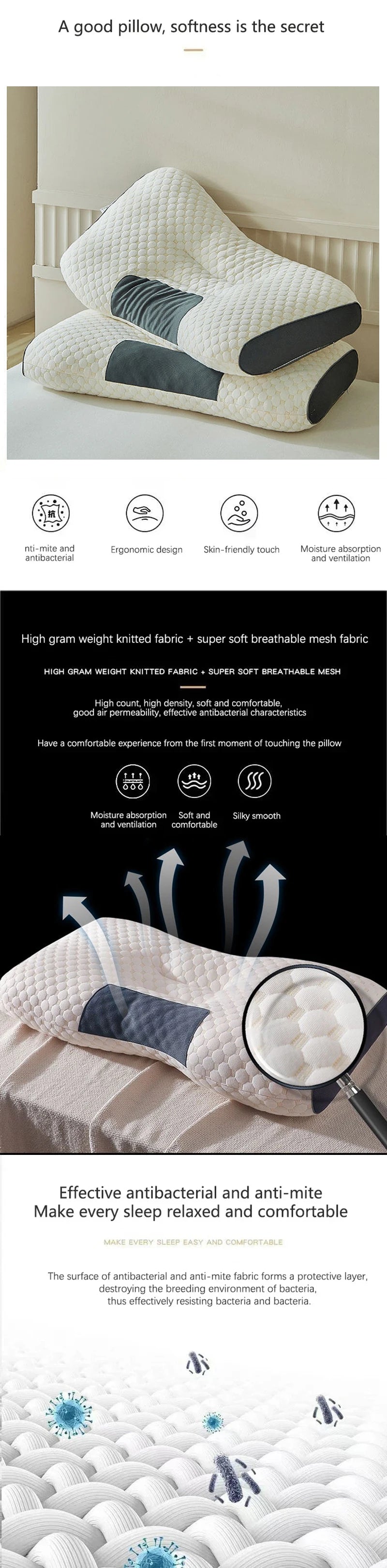 Almohada cervical para el cuello que ayuda a dormir y protege el cuello, almohada de masaje SPA ortopédica para el hogar de fibra de soja para dormir, novedad.